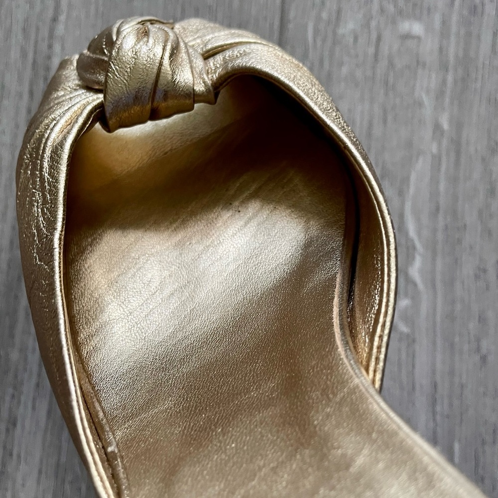 ❌SOLD❌ Prada Metallic Gold Leather Square Peep Toe Slide Sandals - Picture 5 of 12